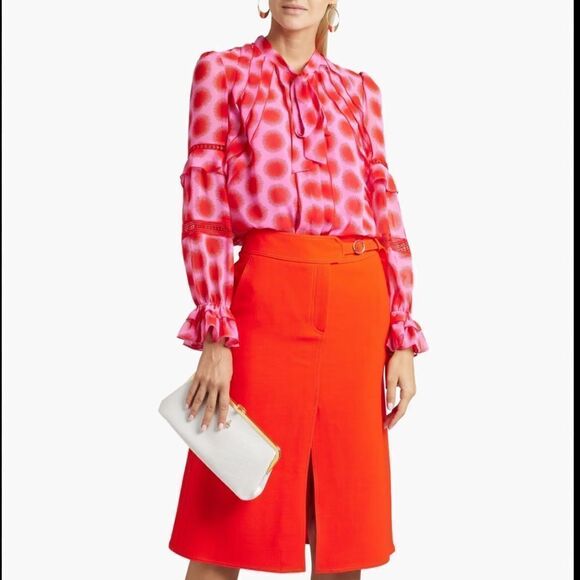 DVF Diane Von Furstenberg pink Arlington ruffle long sleeve blouse 4 - Picture 1 of 9